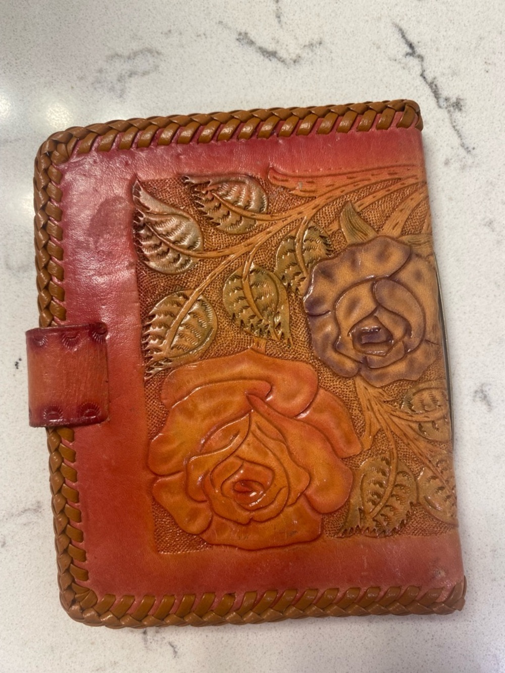 Vintage Hand-Tooled Leather Floral wallet Brown & Tan Roses